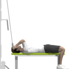 Cable Curl, Supine, One Arm, On Flat Bench Ending Position